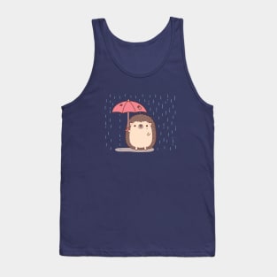 Sad Hedgehog Holding Umbrella In Rain Doodle Tank Top